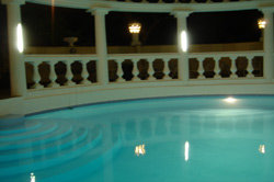 Pool illuminated at night